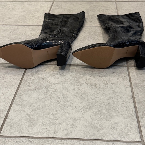 Black Croc-Embossed Knee-High Boots - Picture 4 of 4